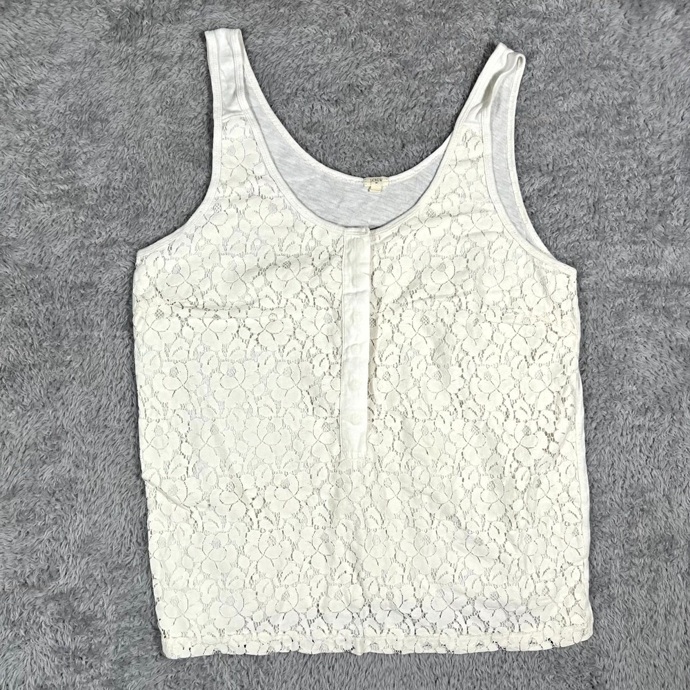 J.Crew Henley Tank Top Womens Large White Casual Lace Overlay Modern Sleeveless